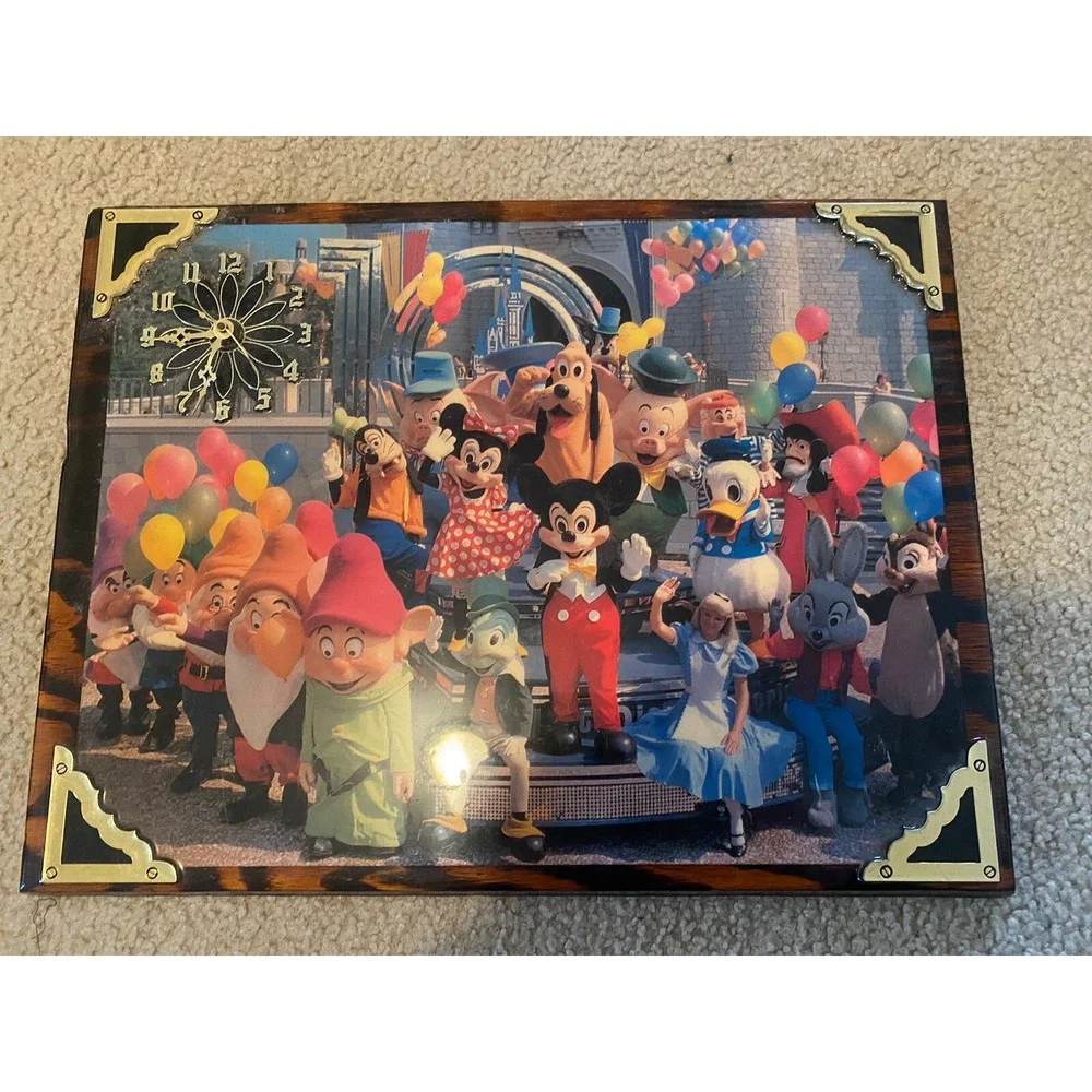 Vintage large walt disney world characters wooden wall hanging clock Rare Mickey